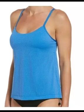 Nike Women’s Sky Blue Perforated Scoop-Neck Swim Top